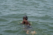 Akinrodoye Samuel on his 11.8km swim in Lagos, Nigeria, on March 30 2024.