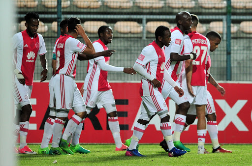 Ajax Cape Town players celebrate a goal scored by Bantu Mzwakali during the Absa Premiership 2016/17 game against Bloemfontein Celtic at Athlone Stadium in Cape Town on 13 May 2017. Ryan Wilkisky/BackpagePix