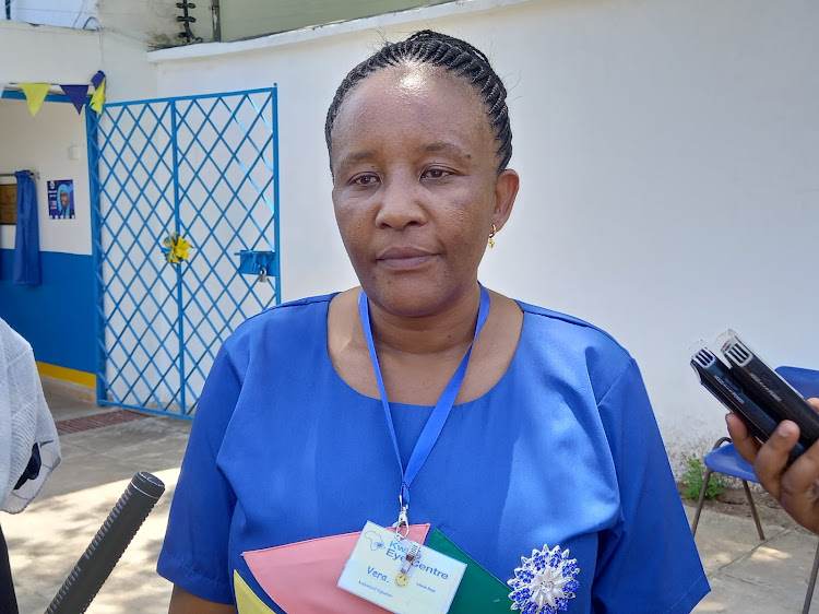 Kwale Eye Centre administrator Verena Ndunda speaks in an interview at Magandia in Matuga subcounty on October 13, 2023.