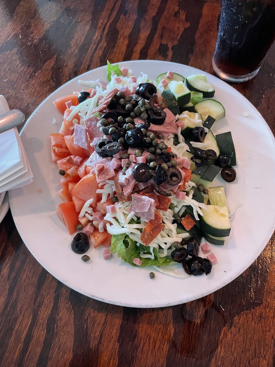 Antipasto salad- has lettuce hidden underneath, similar to regilar salad but with lots of toppings. Pretty good