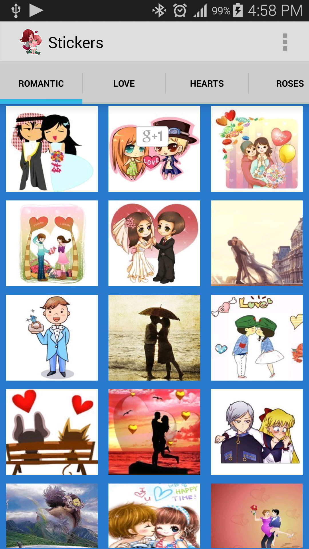 Android application Romantic Love Stickers screenshort