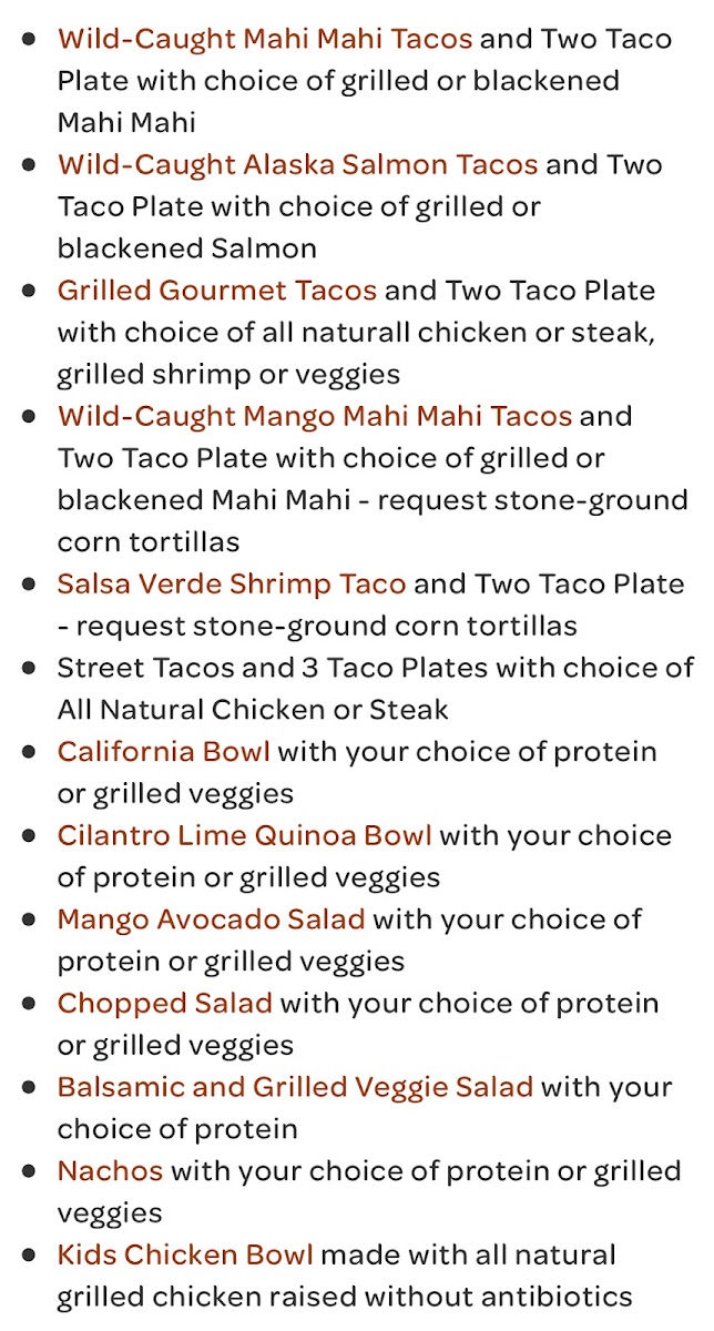 Rubio's gluten-free menu