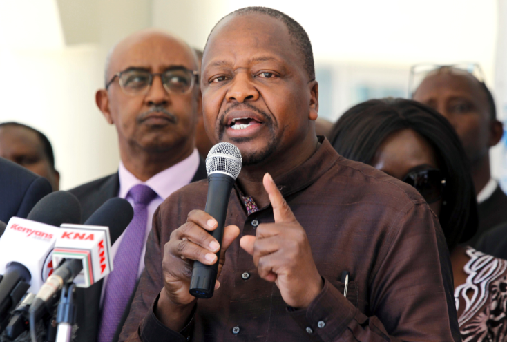 Kenya's Health Cabinet Secretary Mutahi Kagwe speaks at Mbagathi Hospital during the launch of an isolation centre for coronavirus, in Nairobi, Kenya on March 6 2020.