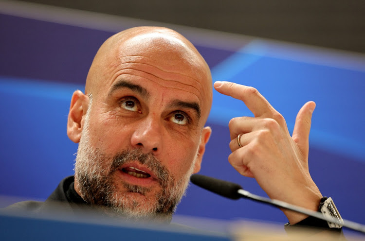 Manchester City manager Pep Guardiola during a Uefa Champions League press conference at the Santiago Bernabeu in Madrid, Spain on Monday.