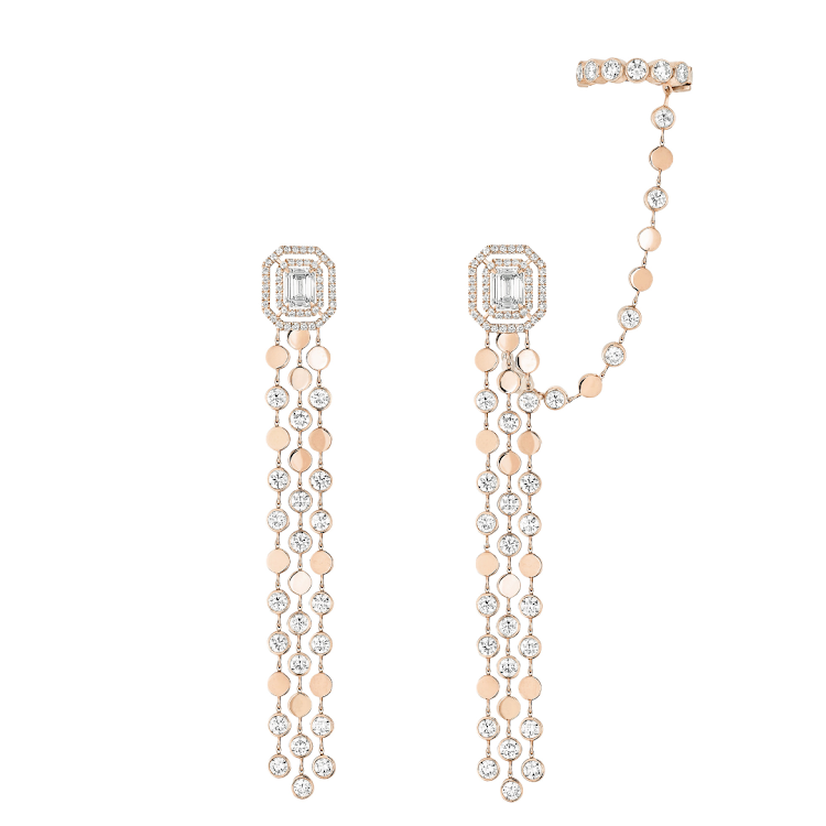 Messika D-Vibes multi-row pendant earrings.