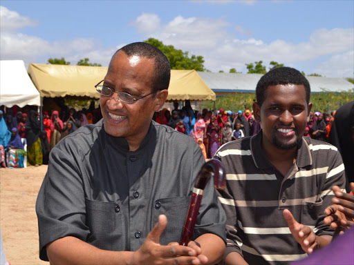 Garissa Governor Nathif Jama [L] with former finance CEC Idriss Mukhtar[r] at a past event.Photo/Stephen Astariko