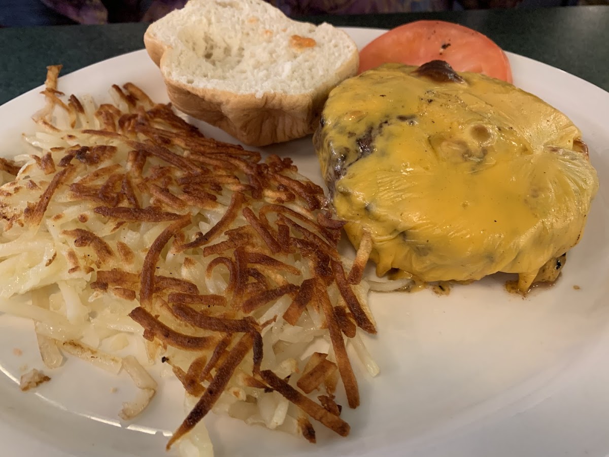 GF cheeseburger and hash browns.  Excellent
