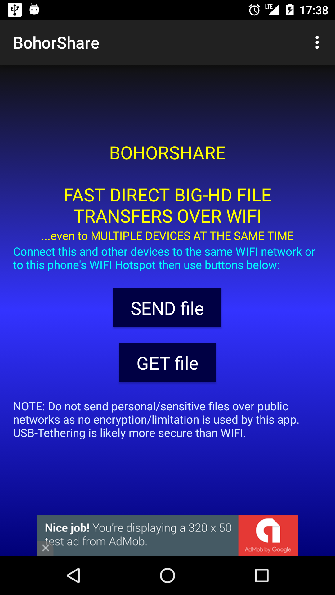 Android application BohorShare WIFI BIG-File Send screenshort