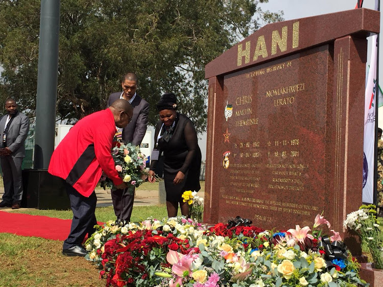 ANC Secretary-General laying flowers at Chris Hani's grave