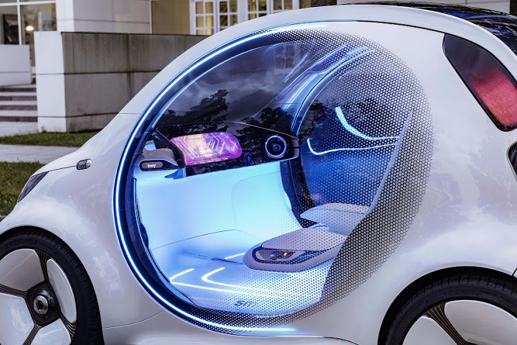 The interior reflects the fact that the concept is a full Level 5 autonomous pod for the city