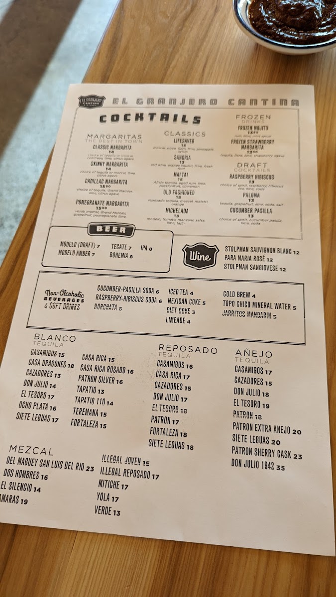 El Granjero Cantina gluten-free menu