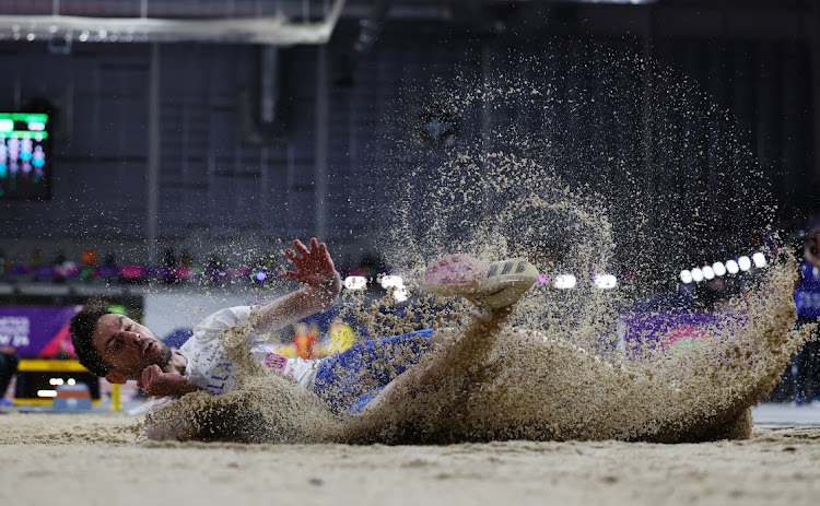 Greece's Miltiadis Tentoglou in action during the men's long jump final.