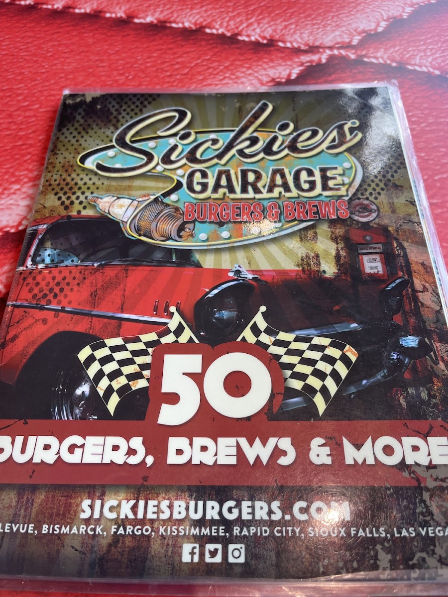 Sickies Garage Burgers & Brews gluten-free menu
