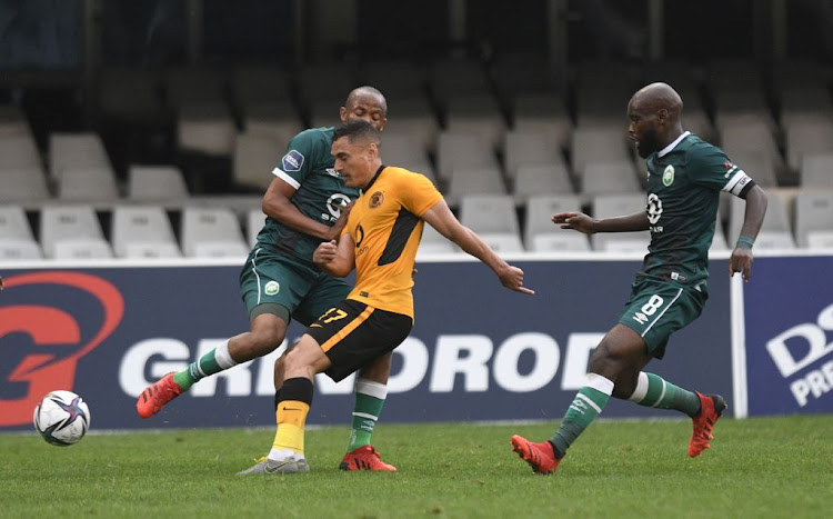 Xola Mlambo of AmaZulu challenges Cole Alexander of Kaizer Chiefs during the DStv Premiership match between the two sides Kings Park Stadium on October 02, 2021 in Durban, South Africa.