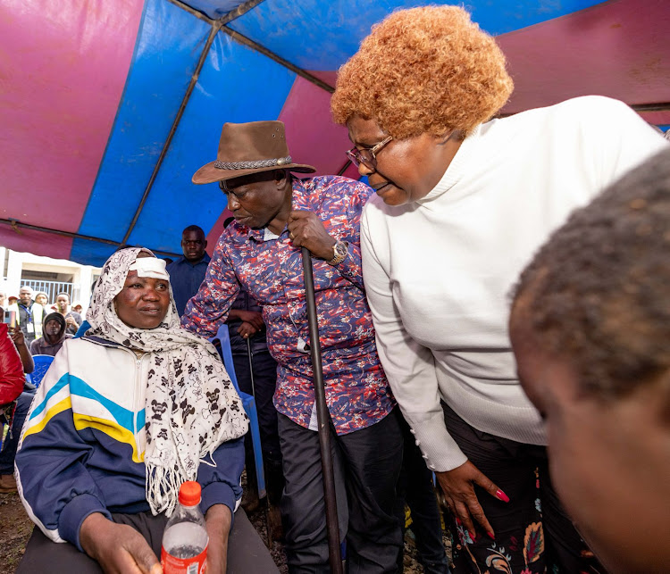 Deputy President Rigathi Gachagua accompanied by other leaders when he visited Mai Mahiu landslide victims on April 29, 2024.