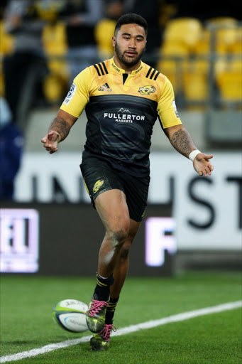 Vince Aso of the Hurricanes celebrates after scoring a try during the round 13 Super Rugby match between the Hurricanes and the Cheetahs at Westpac Stadium on May 20, 2017 in Wellington, New Zealand.