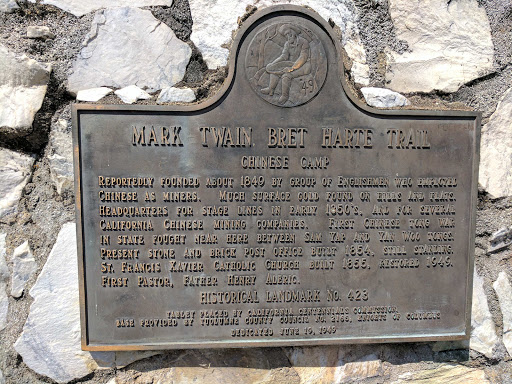 MARK TWAIN BRET HARTE TRAIL CHINESE CAMP REPORTEDLY FOUNDED ABOUT 1849 BY GROUP OF ENGLISHMEN WHO EMPLOYED CHINESE AS MINERS. MUCH SURFACE GOLD FOUND ON HILLS AND FLATS. HEADQUARTERS FOR STAGE...