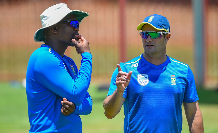 Enoch Nkwe assistant coach and Mark Boucher coach of the Proteas during the SA Proteas squad training at Super Sport Park in Centurion on 20 December 2019.