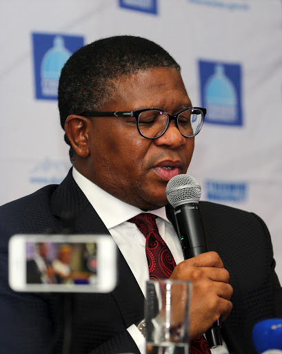 Minister Fikile Mbalula during the SASCOC Press Conference at Moses Mabhida Stadium on March 14, 2017 in Durban, South Africa.
