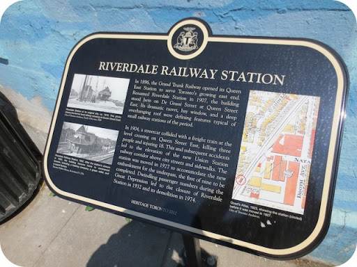 In 1896, the Grand Trunk Railway opened its Queen East station to serve Toronto's growing east end. Renamed Riverdale Station in 1907, the building stood here on De Grassi Street at Queen Street...