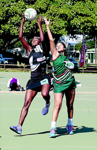 Melandi Pretorius of North West (right) and Jessica Khomo of KZN in action during the opening day of the Spar national championships in Durban yesterday. /Reg Caldecott/Gallo Images