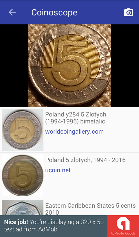 Coinoscope: визуальный поиск монет — приложение на Android
