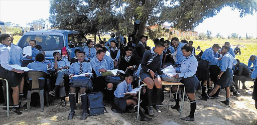 OPEN-AIR CLASSES: Pupils at Ngangolwandle Senior Secondary School are forced to attend lessons outside because there are not enough classrooms Picture: ABONGILE MGAQELWA