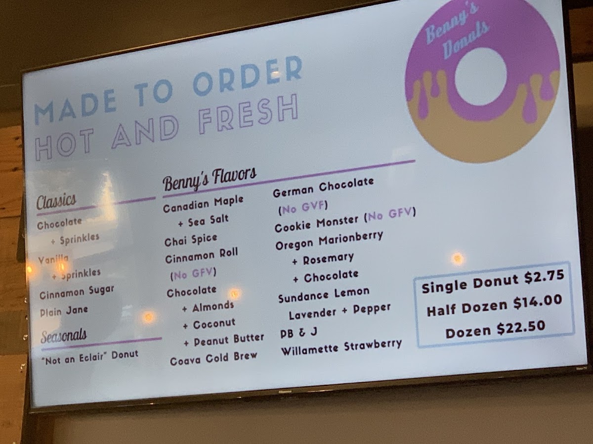 Benny's Donuts gluten-free menu