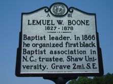 Baptist leader. In 1866 he organized first black Baptist association in N.C.; trustee, Shaw University. Grave 2 mi. SE.Plaque via North Carolina Highway Historical Marker Program, and is used with...