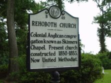 Colonial Anglican congregation known as Skinners Chapel. Present church constructed 1850-1853. Now United Methodist.Plaque via North Carolina Highway Historical Marker Program, and is used with...