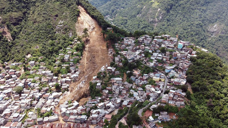 Aerial view of a mudslide site at Morro da Oficina after pouring rains in Petropolis, Brazil February 17, 2022.