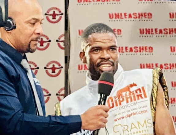 Lucky Monyebane being interviewed after his fight on Sunday.