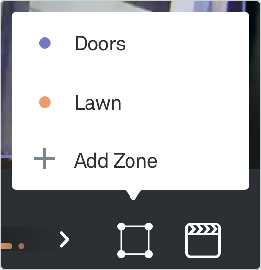 Select current zone or add a new zone screen