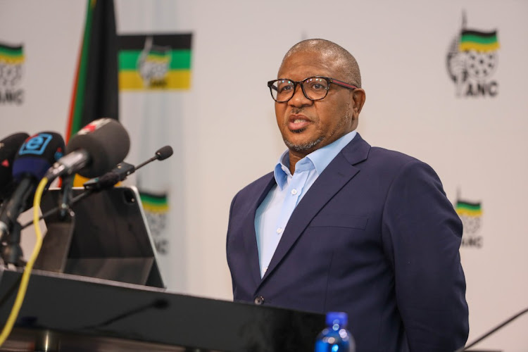 FILE IMAGE: Fikile Mbalula (ANC Secretary General) briefs the media at Chief Albert Luthuli House on July 05, 2023 in Johannesburg, South Africa.