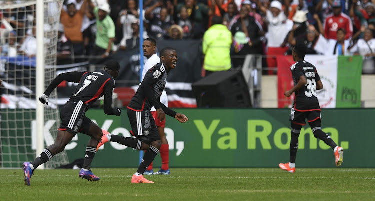 Kabelo Dlamini of Orlando Pirates celebrates a goal during the Nedbank Cup semifinal match against Chippa United at Nelson Mandela Bay Stadium on Saturday.