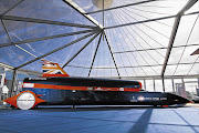 A full-size model of the Bloodhound supersonic car. The car will attempt to set a land speed record of 1610km/h in South Africa within the next two years Picture: CURVENTA and SIEMENS