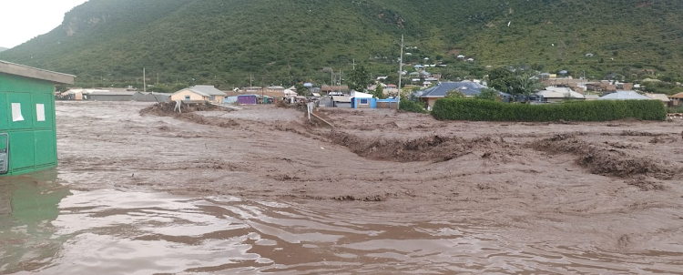 Floods sweep the ground at Sindo in Suba South constituency on April 28,2024