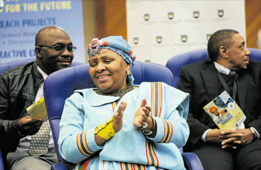 CRITICAL SKILLS: Defence Minister Nosiviwe Mapisa-Nqakula at the University of Fort Hare (UFH) to drum up motivation to study mathematics. UFH and Armscor's partnership was lauded at the event. Picture: RANDELL ROSKRUGE