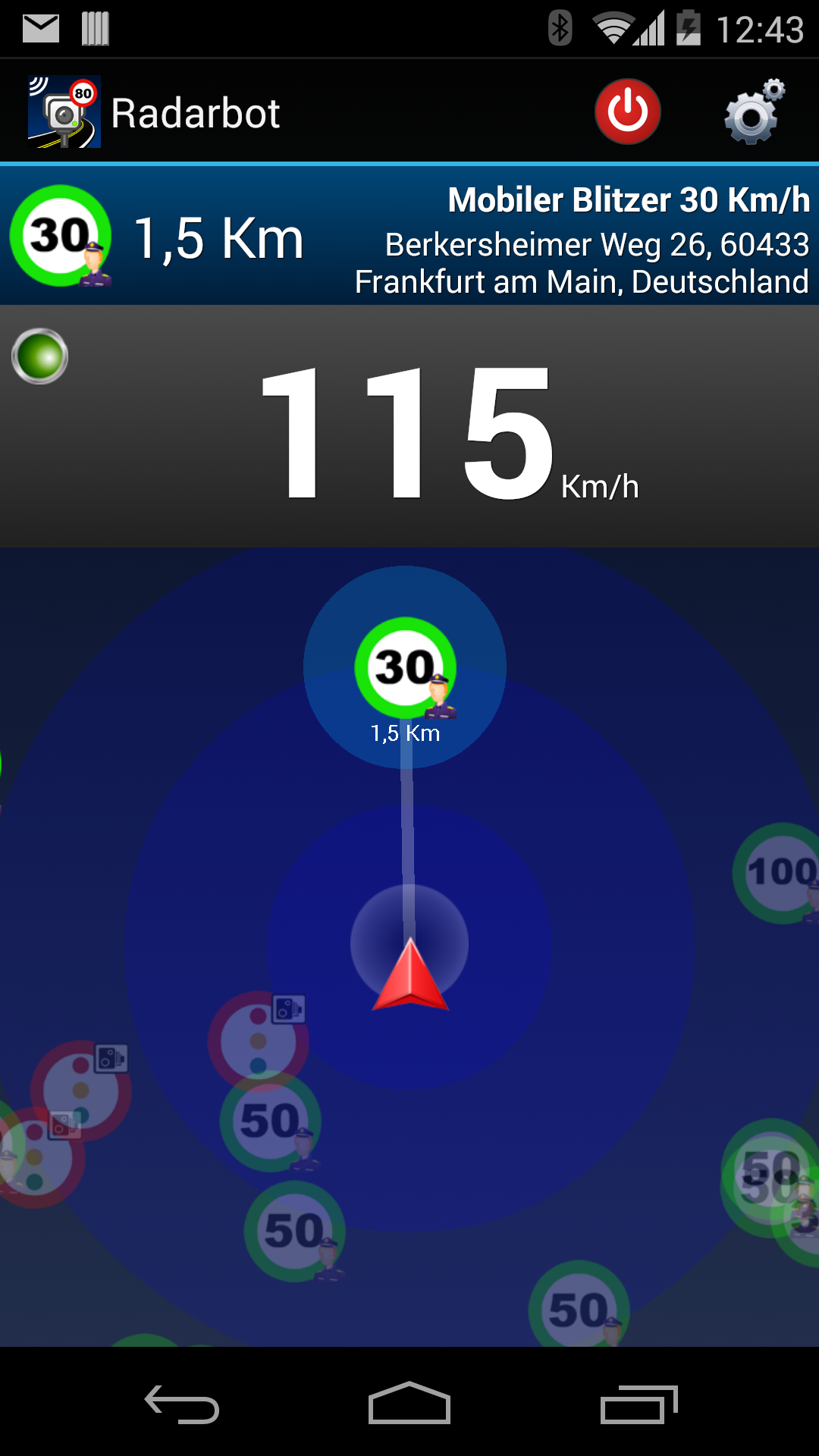 Android application Radarbot Speed Camera Detector screenshort