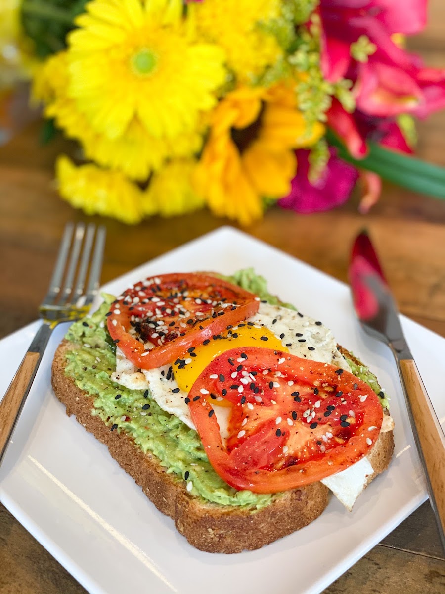 Gluten free avocado toast on Udi’s bread