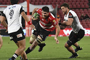 Lourens Erasmus of the Lions during the Super Rugby match between Emirates Lions and Sunwolves at Emirates Airline Park on March 17, 2018 in Johannesburg.
