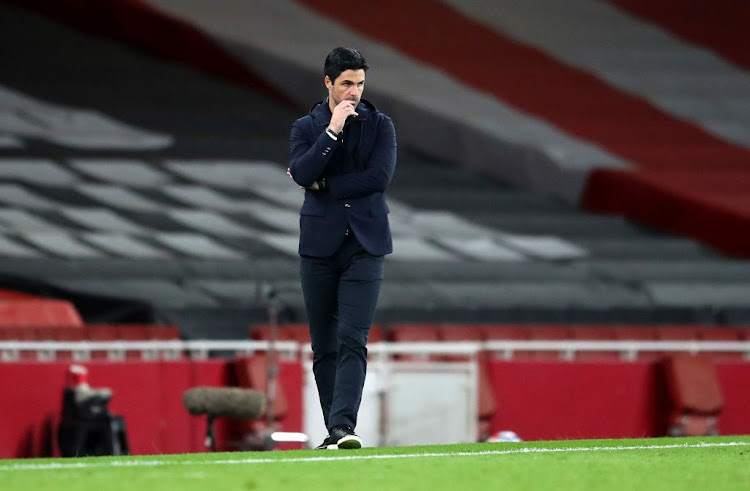Distressed Arsenal manager Mikel Arteta looks on during the Premier League match between his side and Liverpool at Emirates Stadium in London, England.
