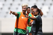South African captain Janine Van Wyk and South African coach Desiree Ellis during the South African women's national soccer team training session at Cape Town Stadium on January 17, 2018 in Cape Town, South Africa. 