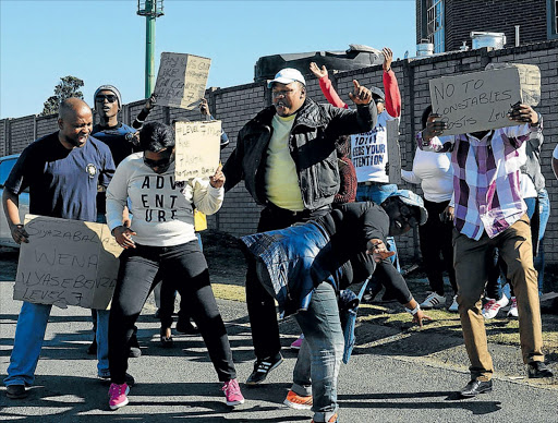 SAPS 10111 call centre operators affiliated to the South African Police Union picketed outside the call centre in Greenfields as part of a nationwide strike Picture: RANDELL ROSKRUGE