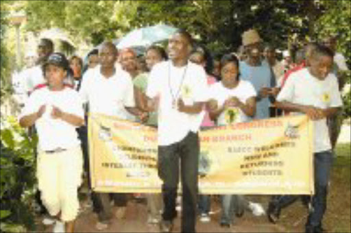 PROTEST: Students at the Durban University of Technology express their anger over tuition fees. Pic: MAKGOTSO GULUBE. 28/01/2008. © Sowetan.