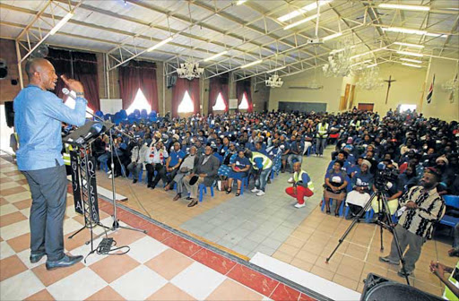 STRONG MESSAGE: DA leader Mmusi Maimane addressing hundreds of DA members during a rally held at Khanyisa High School in Mthatha yesterday where he took a jab at President Jacob Zuma Picture: LULAMILE FENI