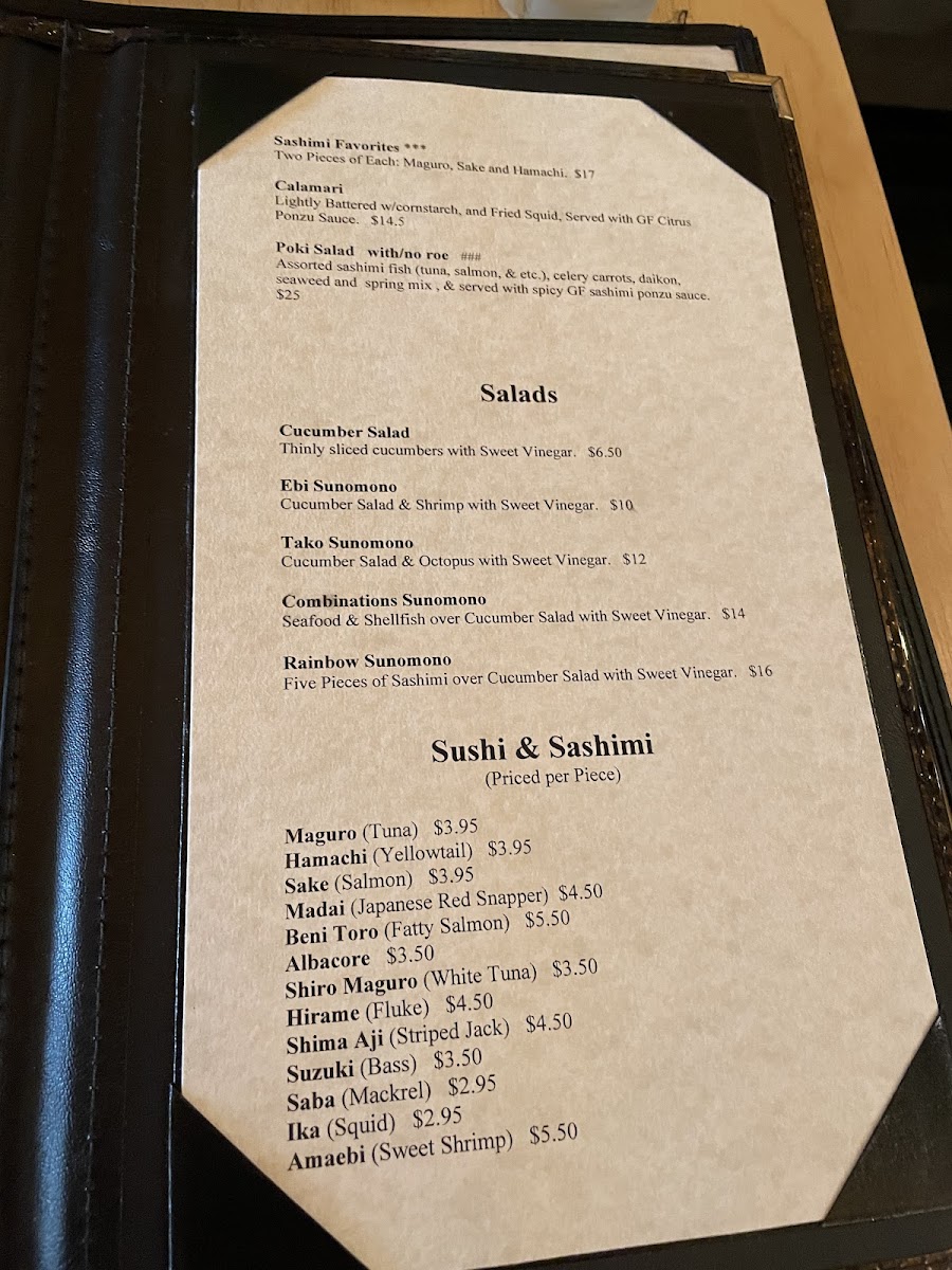 Sushi House gluten-free menu