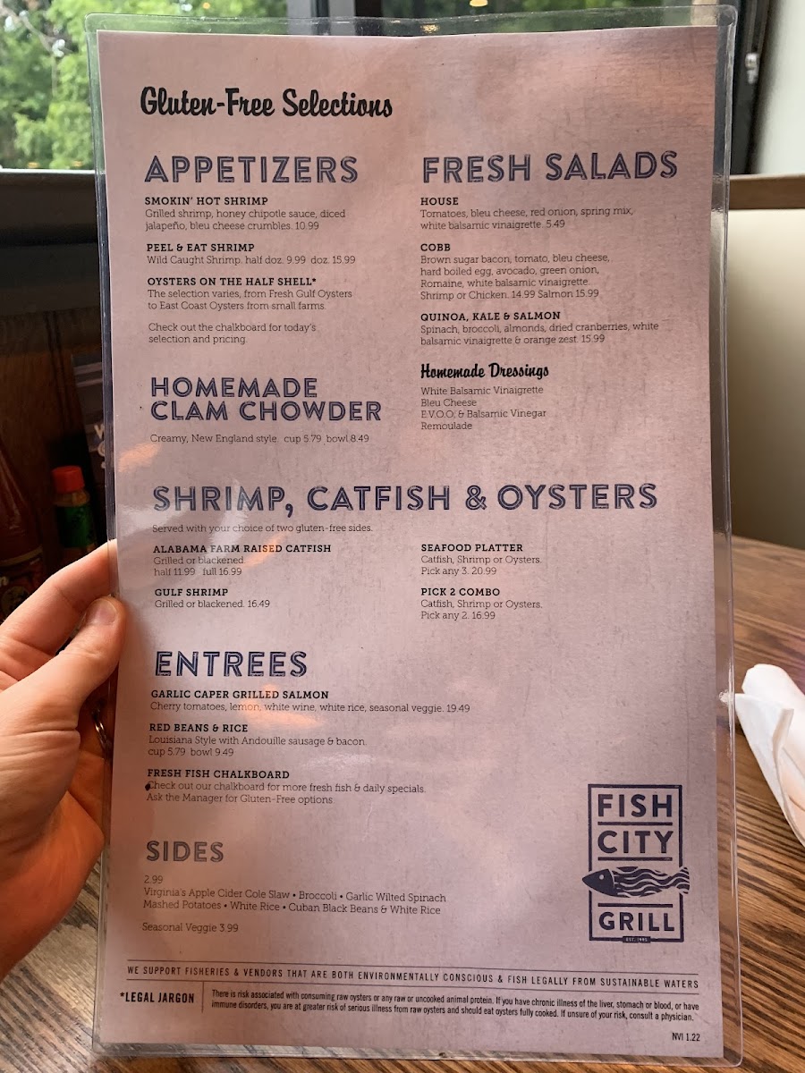 Fish City Grill gluten-free menu