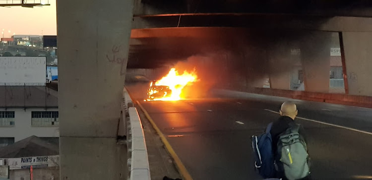 M1 north was closed on Tuesday after a car caught fire.