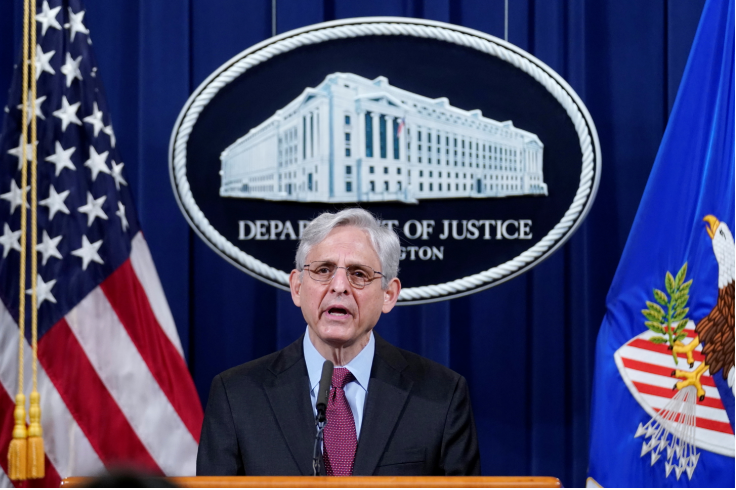 Attorney General Merrick Garland speaks about a jury's verdict in the case against former Minneapolis Police Officer Derek Chauvin in the death of George Floyd, at the Department of Justice, in Washington, DC US on April 21 2021.